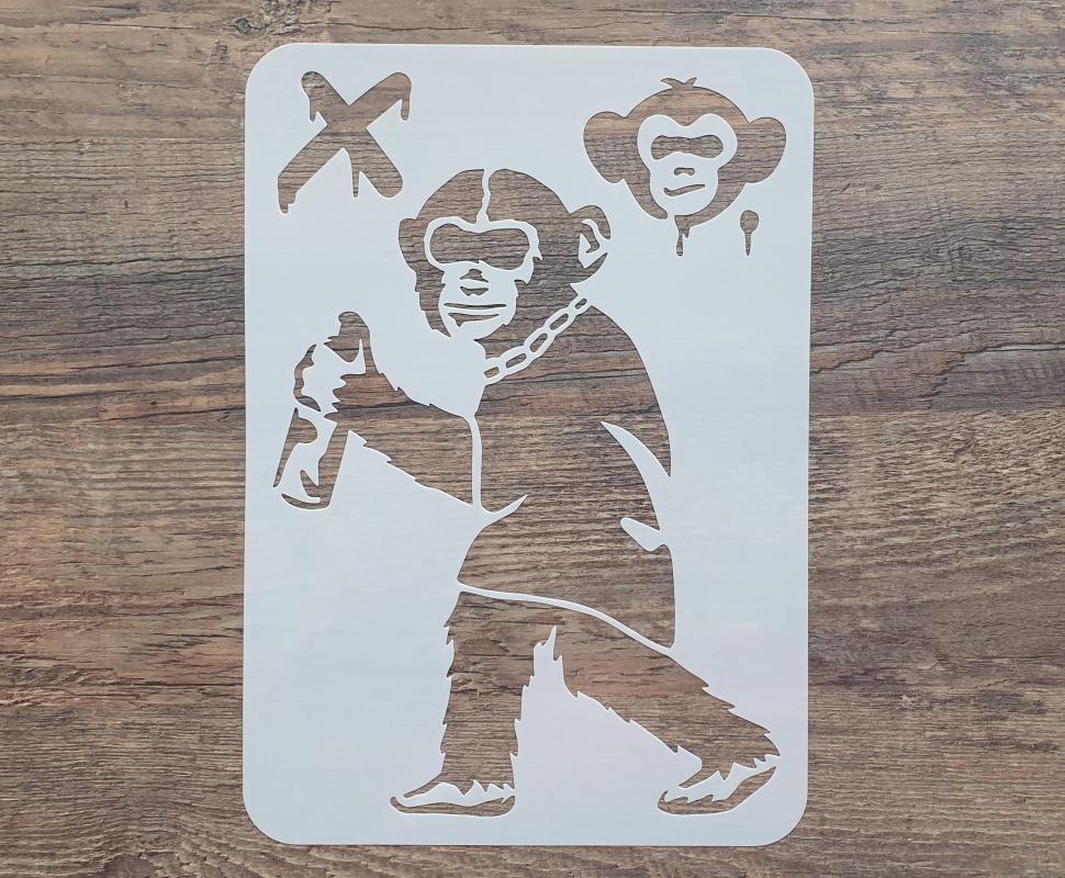 Schablone Schimpanse als Sprayer DIN A 4